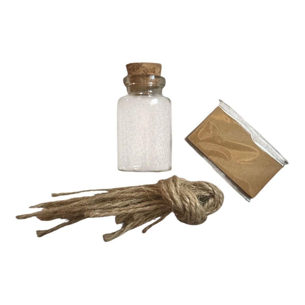 12pc.set-Glass Bottle w/ Cork & Twine, with small cards to stick inside bottle